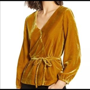 J Crew gold velvet wrap top